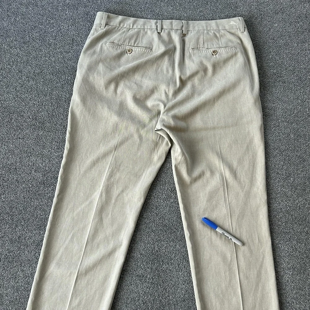 Tommy Bahama Pants Mens 38x32 Beige Silk Cotton Herringbone Dress‎ Trousers